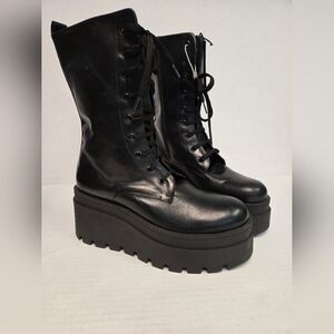 Nila & nila platform lace up woman's black boots size 40 combat grunge fall moto